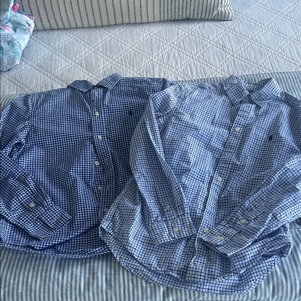 2 Boys Polo Ralph Lauren Blue and White Checkered Button-Down Shirts
